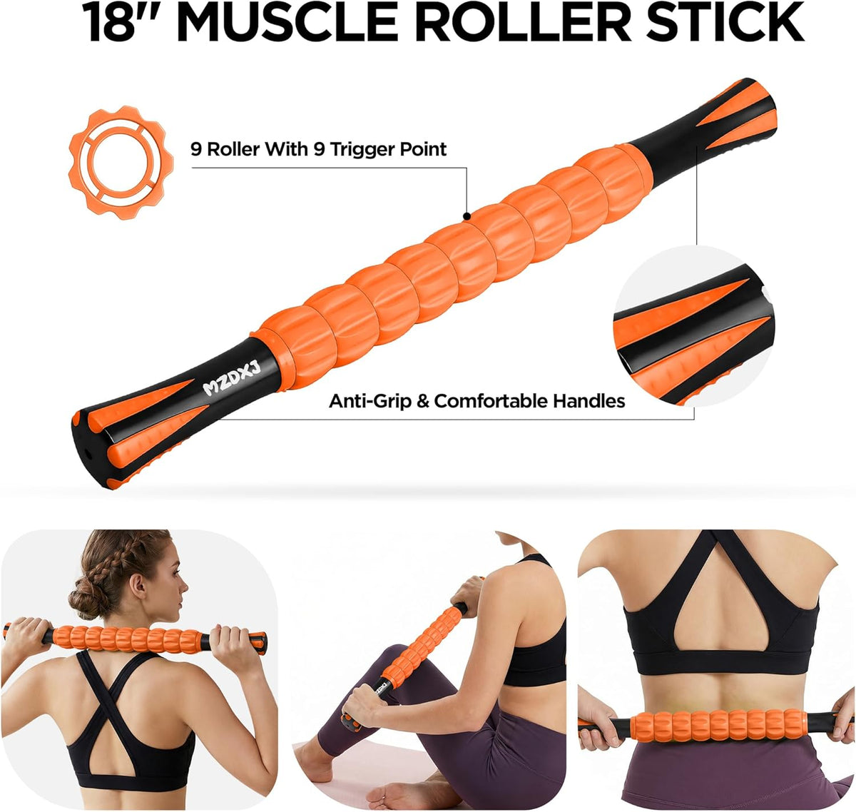 Muscle Roller Massage Roller Stick- Deep Tissue Fascia Blaster for Myofascial Pain Relief, Lymphatic Drainage & Body Sculpting, Handheld Physical Therapy & Recovery Tool (Purple Black-18 inch)