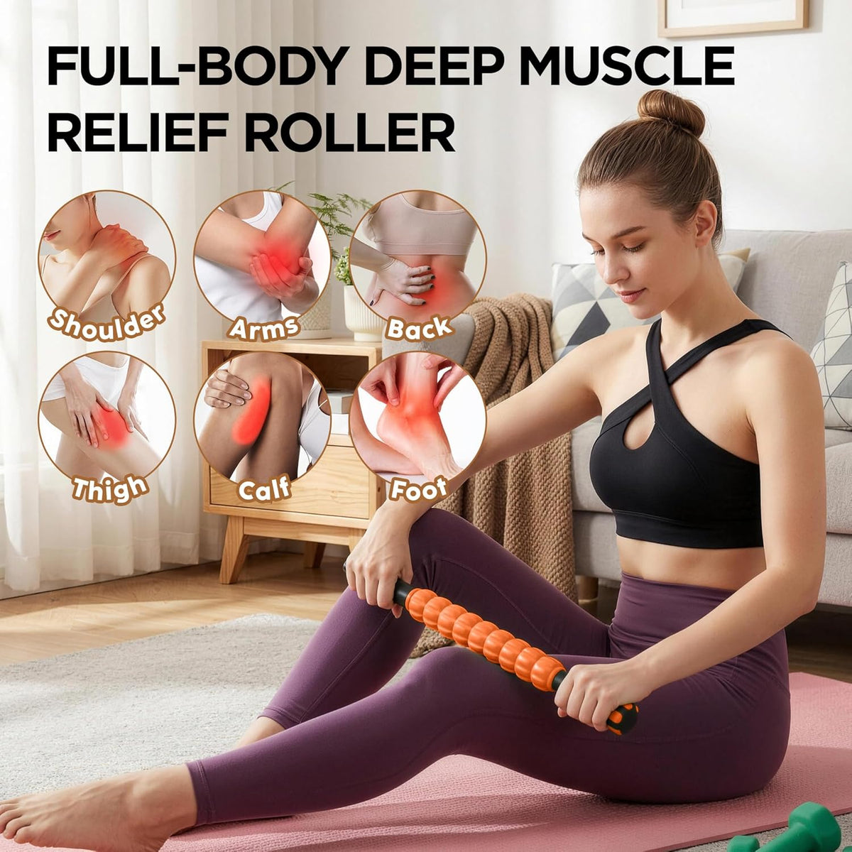 Muscle Roller Massage Roller Stick- Deep Tissue Fascia Blaster for Myofascial Pain Relief, Lymphatic Drainage & Body Sculpting, Handheld Physical Therapy & Recovery Tool (Purple Black-18 inch)