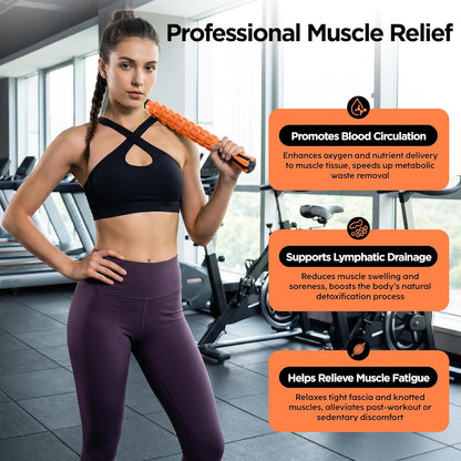 Muscle Roller Massage Roller Stick- Deep Tissue Fascia Blaster for Myofascial Pain Relief, Lymphatic Drainage & Body Sculpting, Handheld Physical Therapy & Recovery Tool (Purple Black-18 inch)