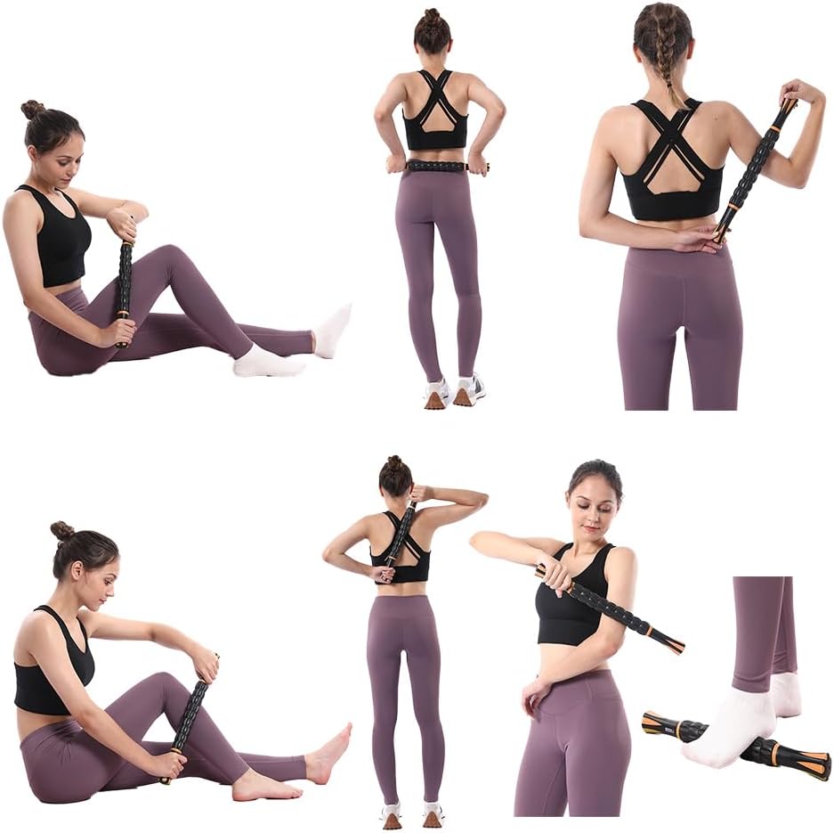 Muscle Roller Massage Roller Stick- Deep Tissue Fascia Blaster for Myofascial Pain Relief, Lymphatic Drainage & Body Sculpting, Handheld Physical Therapy & Recovery Tool (Purple Black-18 inch)