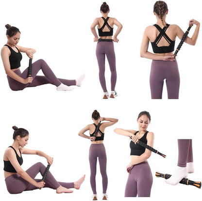 Muscle Roller Massage Roller Stick- Deep Tissue Fascia Blaster for Myofascial Pain Relief, Lymphatic Drainage & Body Sculpting, Handheld Physical Therapy & Recovery Tool (Purple Black-18 inch)