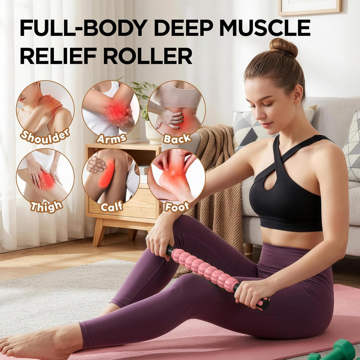 Muscle Roller Massage Roller Stick- Deep Tissue Fascia Blaster for Myofascial Pain Relief, Lymphatic Drainage & Body Sculpting, Handheld Physical Therapy & Recovery Tool (Purple Black-18 inch)