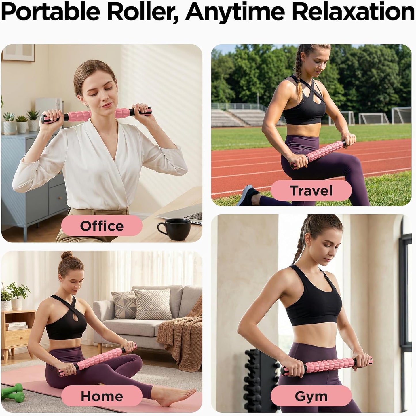 Muscle Roller Massage Roller Stick- Deep Tissue Fascia Blaster for Myofascial Pain Relief, Lymphatic Drainage & Body Sculpting, Handheld Physical Therapy & Recovery Tool (Purple Black-18 inch)