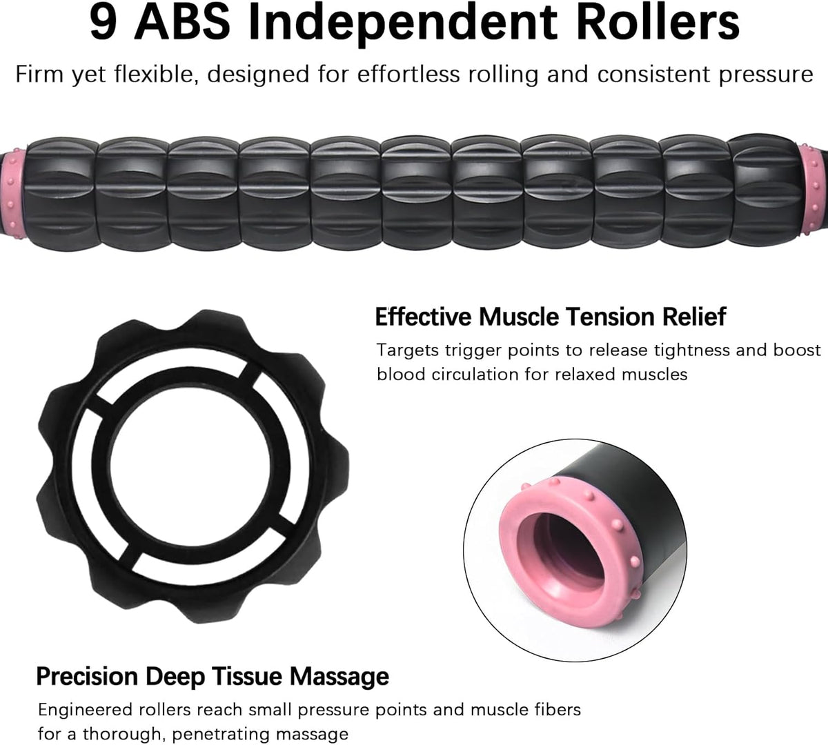 Muscle Roller Massage Roller Stick- Deep Tissue Fascia Blaster for Myofascial Pain Relief, Lymphatic Drainage & Body Sculpting, Handheld Physical Therapy & Recovery Tool (Purple Black-18 inch)