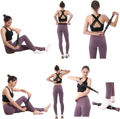 Muscle Roller Massage Roller Stick- Deep Tissue Fascia Blaster for Myofascial Pain Relief, Lymphatic Drainage & Body Sculpting, Handheld Physical Therapy & Recovery Tool (Purple Black-18 inch)