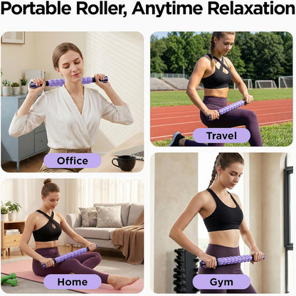 Muscle Roller Massage Roller Stick- Deep Tissue Fascia Blaster for Myofascial Pain Relief, Lymphatic Drainage & Body Sculpting, Handheld Physical Therapy & Recovery Tool (Purple Black-18 inch)