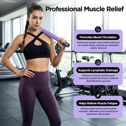 Muscle Roller Massage Roller Stick- Deep Tissue Fascia Blaster for Myofascial Pain Relief, Lymphatic Drainage & Body Sculpting, Handheld Physical Therapy & Recovery Tool (Purple Black-18 inch)