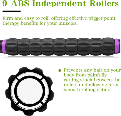 Muscle Roller Massage Roller Stick- Deep Tissue Fascia Blaster for Myofascial Pain Relief, Lymphatic Drainage & Body Sculpting, Handheld Physical Therapy & Recovery Tool (Purple Black-18 inch)
