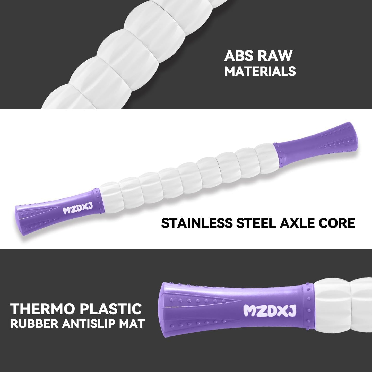 Muscle Roller Massage Roller Stick- Deep Tissue Fascia Blaster for Myofascial Pain Relief, Lymphatic Drainage & Body Sculpting, Handheld Physical Therapy & Recovery Tool (Purple Black-18 inch)