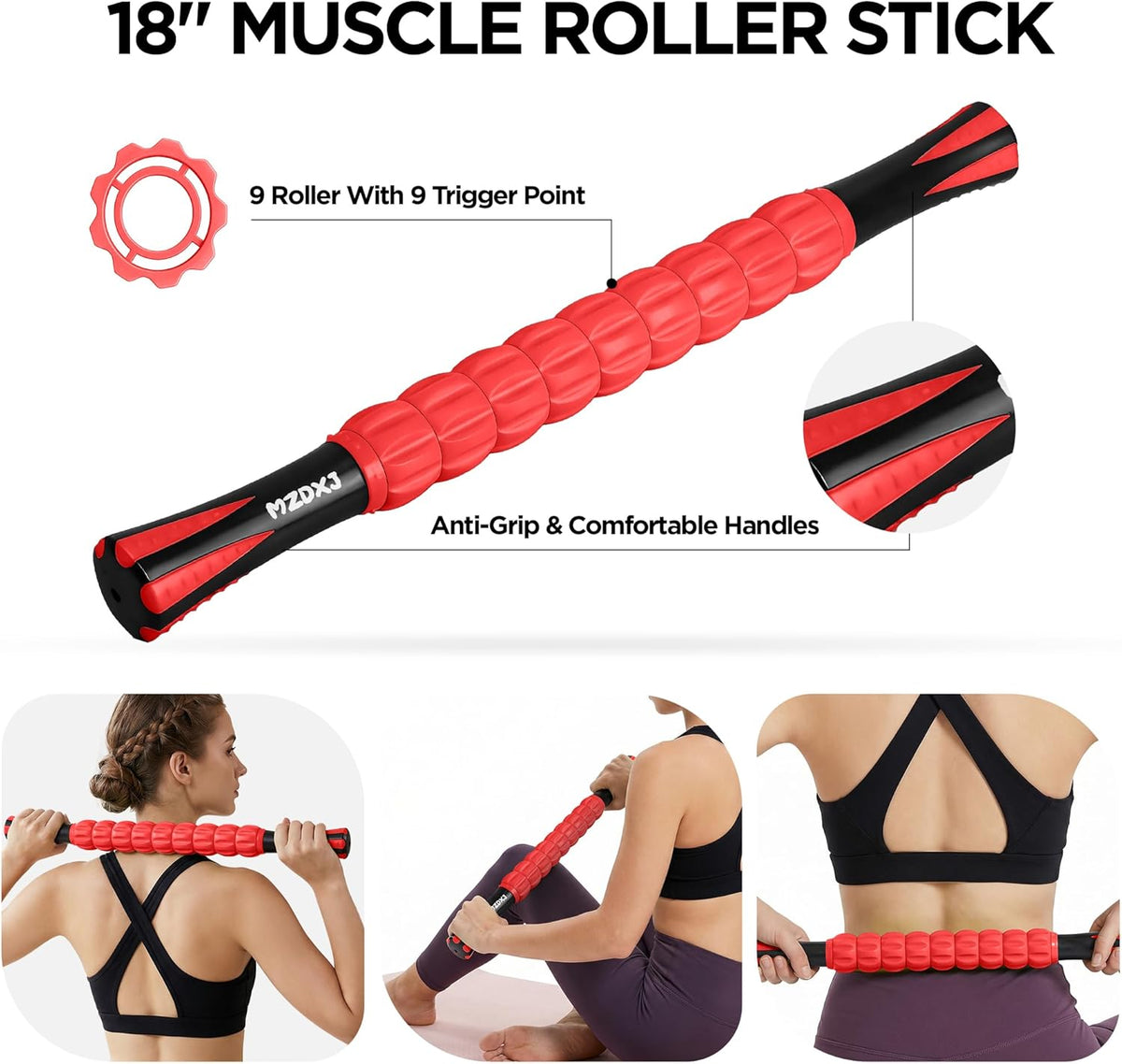 Muscle Roller Massage Roller Stick- Deep Tissue Fascia Blaster for Myofascial Pain Relief, Lymphatic Drainage & Body Sculpting, Handheld Physical Therapy & Recovery Tool (Purple Black-18 inch)