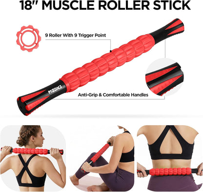 Muscle Roller Massage Roller Stick- Deep Tissue Fascia Blaster for Myofascial Pain Relief, Lymphatic Drainage & Body Sculpting, Handheld Physical Therapy & Recovery Tool (Purple Black-18 inch)