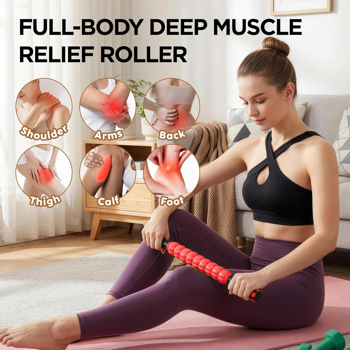 Muscle Roller Massage Roller Stick- Deep Tissue Fascia Blaster for Myofascial Pain Relief, Lymphatic Drainage & Body Sculpting, Handheld Physical Therapy & Recovery Tool (Purple Black-18 inch)