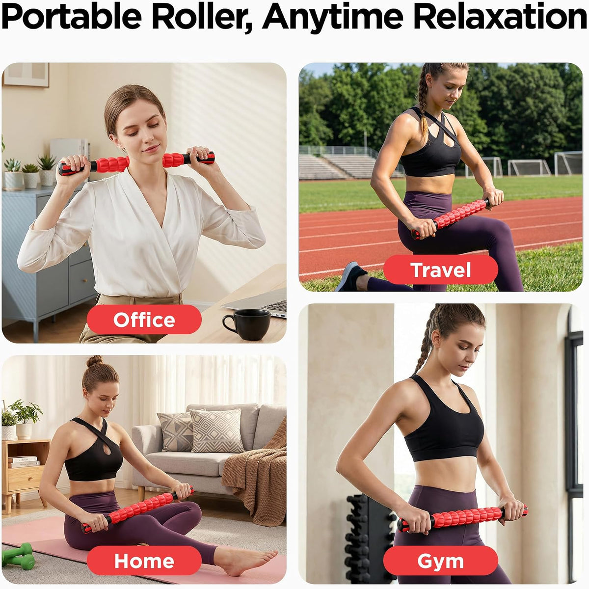 Muscle Roller Massage Roller Stick- Deep Tissue Fascia Blaster for Myofascial Pain Relief, Lymphatic Drainage & Body Sculpting, Handheld Physical Therapy & Recovery Tool (Purple Black-18 inch)