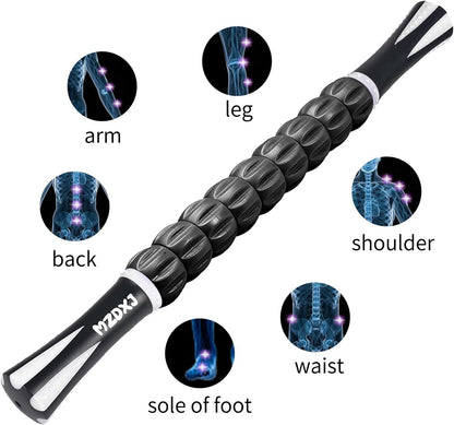 Muscle Roller Massage Roller Stick- Deep Tissue Fascia Blaster for Myofascial Pain Relief, Lymphatic Drainage & Body Sculpting, Handheld Physical Therapy & Recovery Tool (Purple Black-18 inch)
