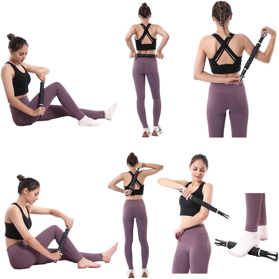Muscle Roller Massage Roller Stick- Deep Tissue Fascia Blaster for Myofascial Pain Relief, Lymphatic Drainage & Body Sculpting, Handheld Physical Therapy & Recovery Tool (Purple Black-18 inch)