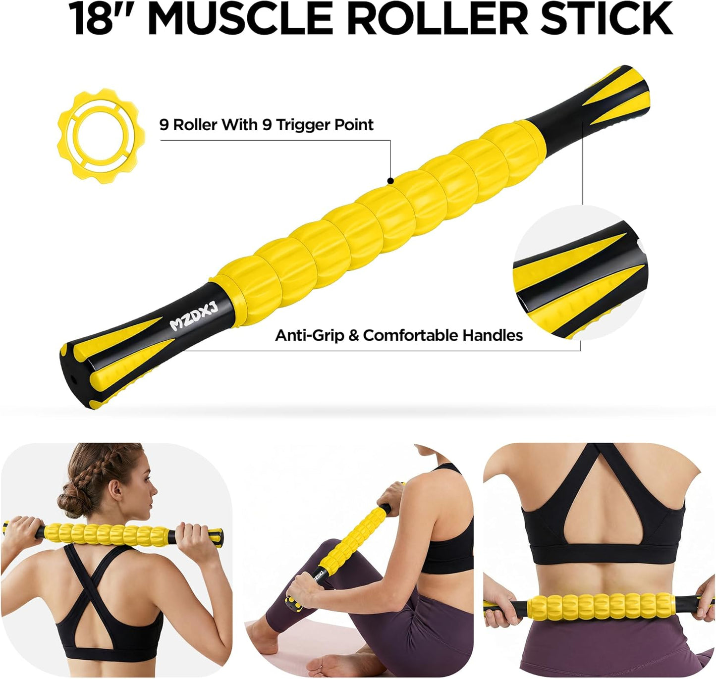 Muscle Roller Massage Roller Stick- Deep Tissue Fascia Blaster for Myofascial Pain Relief, Lymphatic Drainage & Body Sculpting, Handheld Physical Therapy & Recovery Tool (Purple Black-18 inch)