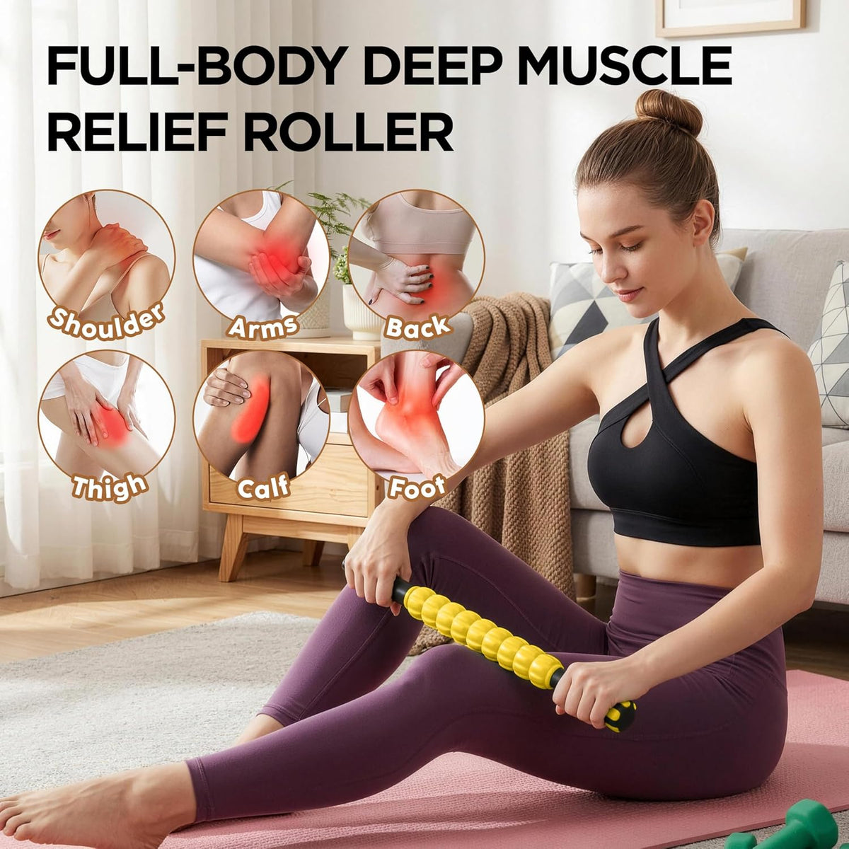 Muscle Roller Massage Roller Stick- Deep Tissue Fascia Blaster for Myofascial Pain Relief, Lymphatic Drainage & Body Sculpting, Handheld Physical Therapy & Recovery Tool (Purple Black-18 inch)