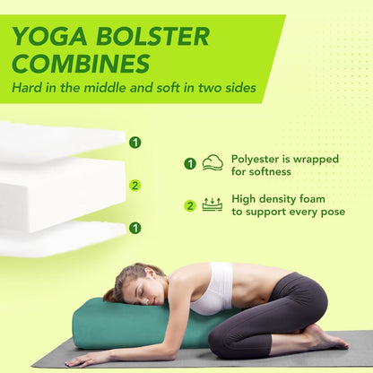 Rectangular Yoga Bolster - Meditation Pillow with Washable Suede Cover, 27"X10" X5.5"