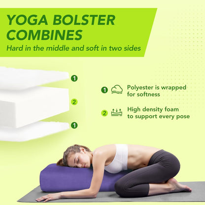 Rectangular Yoga Bolster - Meditation Pillow with Washable Suede Cover, 27"X10" X5.5"