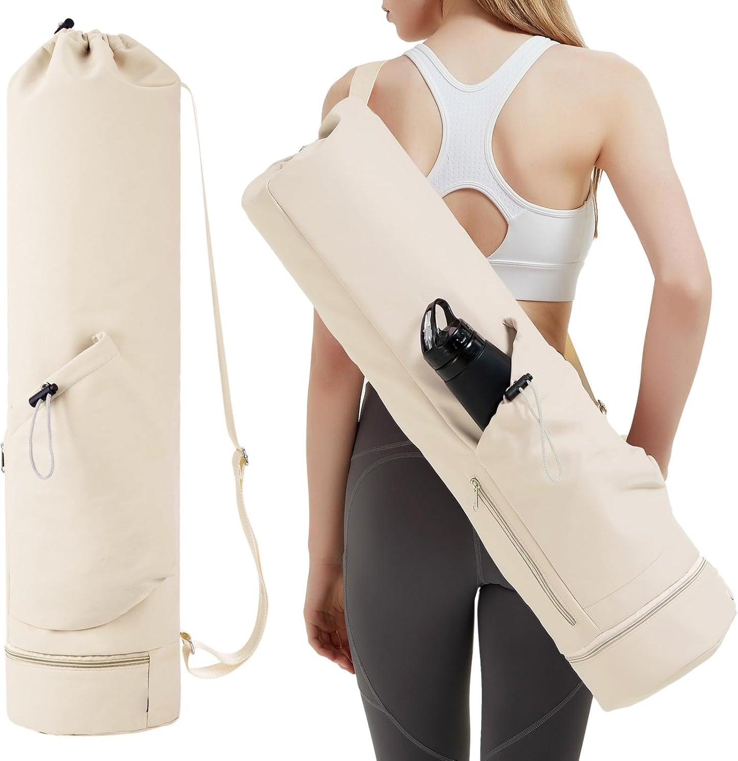 Yoga Mat Bag with Water Bottle Pocket & Wet Pocket for Women | Yoga mat carrier fits 1/8"-3/8" yoga mats, quick-access multi-pocket organization, lightweight for gym, Pilates & studio