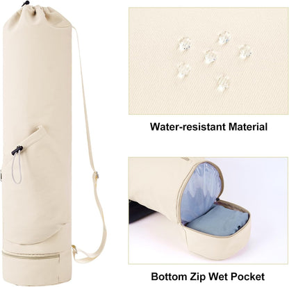 Yoga Mat Bag with Water Bottle Pocket & Wet Pocket for Women | Yoga mat carrier fits 1/8"-3/8" yoga mats, quick-access multi-pocket organization, lightweight for gym, Pilates & studio