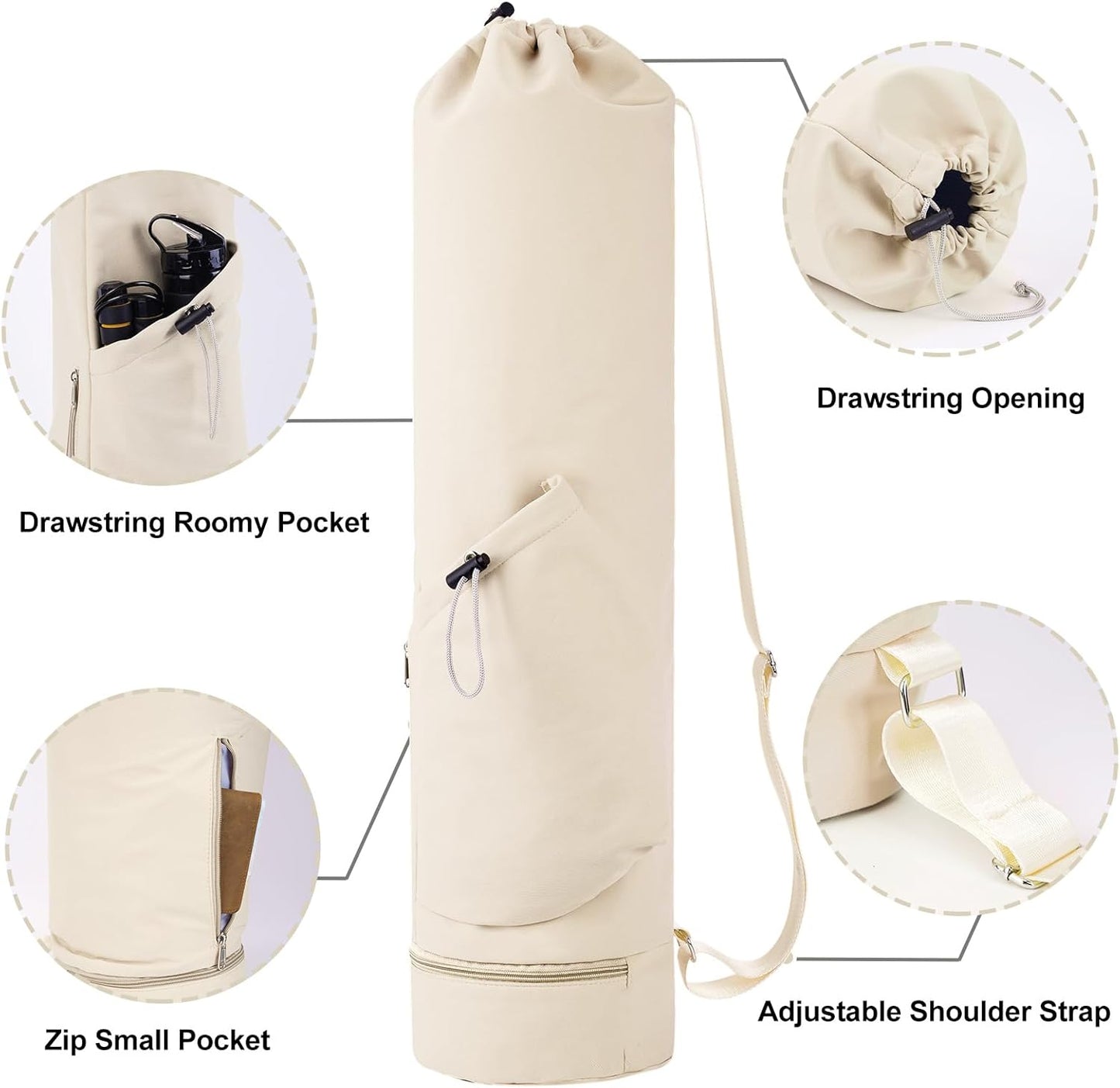 Yoga Mat Bag with Water Bottle Pocket & Wet Pocket for Women | Yoga mat carrier fits 1/8"-3/8" yoga mats, quick-access multi-pocket organization, lightweight for gym, Pilates & studio