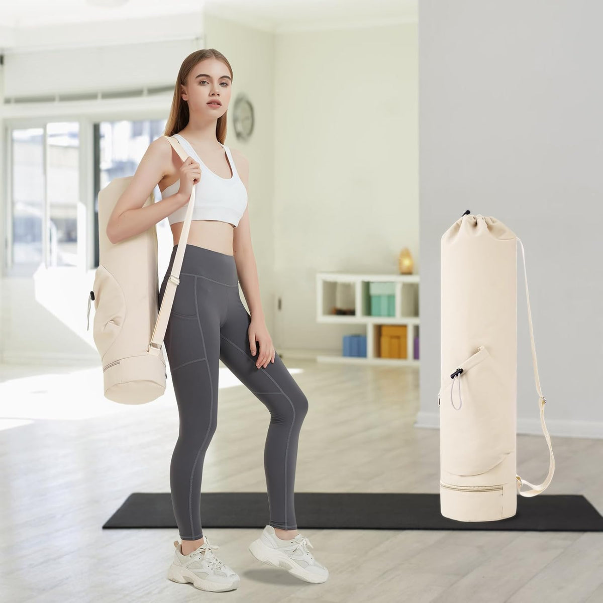 Yoga Mat Bag with Water Bottle Pocket & Wet Pocket for Women | Yoga mat carrier fits 1/8"-3/8" yoga mats, quick-access multi-pocket organization, lightweight for gym, Pilates & studio