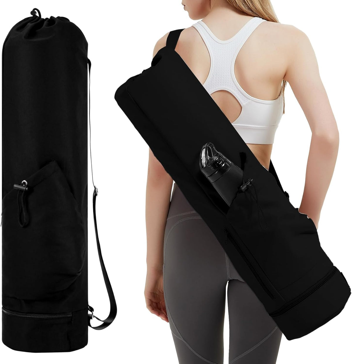 Yoga Mat Bag with Water Bottle Pocket & Wet Pocket for Women | Yoga mat carrier fits 1/8"-3/8" yoga mats, quick-access multi-pocket organization, lightweight for gym, Pilates & studio