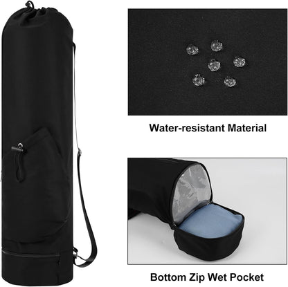 Yoga Mat Bag with Water Bottle Pocket & Wet Pocket for Women | Yoga mat carrier fits 1/8"-3/8" yoga mats, quick-access multi-pocket organization, lightweight for gym, Pilates & studio