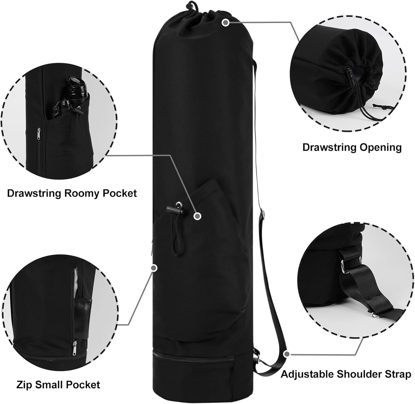 Yoga Mat Bag with Water Bottle Pocket & Wet Pocket for Women | Yoga mat carrier fits 1/8"-3/8" yoga mats, quick-access multi-pocket organization, lightweight for gym, Pilates & studio