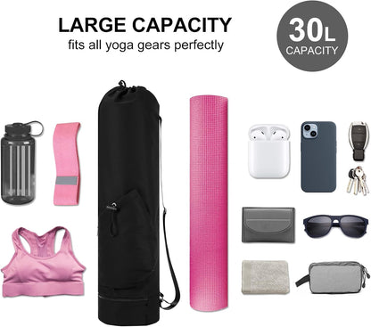 Yoga Mat Bag with Water Bottle Pocket & Wet Pocket for Women | Yoga mat carrier fits 1/8"-3/8" yoga mats, quick-access multi-pocket organization, lightweight for gym, Pilates & studio