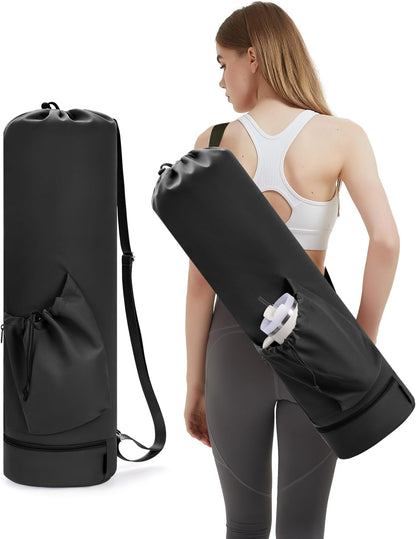 Yoga Mat Bag with Water Bottle Pocket & Wet Pocket for Women | Yoga mat carrier fits 1/8"-3/8" yoga mats, quick-access multi-pocket organization, lightweight for gym, Pilates & studio