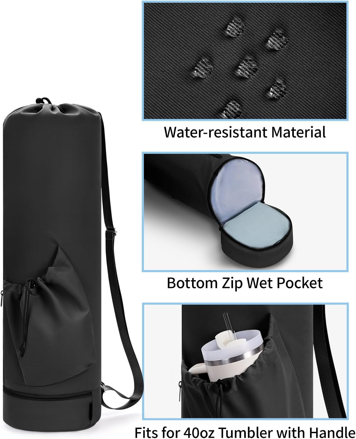 Yoga Mat Bag with Water Bottle Pocket & Wet Pocket for Women | Yoga mat carrier fits 1/8"-3/8" yoga mats, quick-access multi-pocket organization, lightweight for gym, Pilates & studio