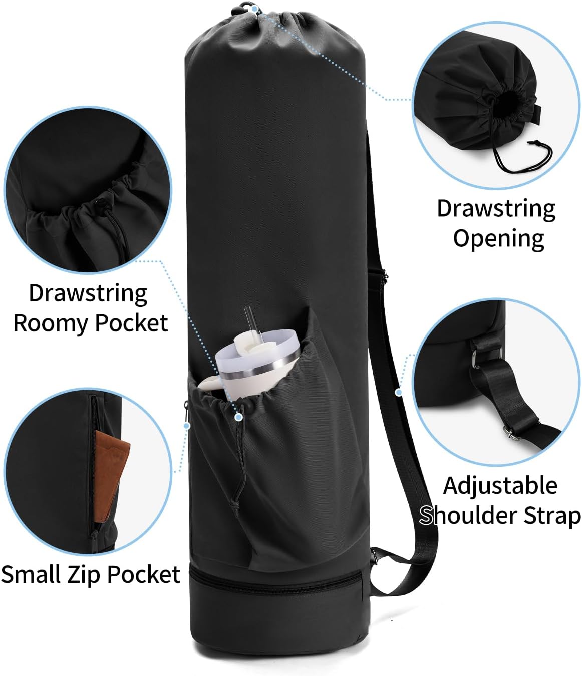 Yoga Mat Bag with Water Bottle Pocket & Wet Pocket for Women | Yoga mat carrier fits 1/8"-3/8" yoga mats, quick-access multi-pocket organization, lightweight for gym, Pilates & studio