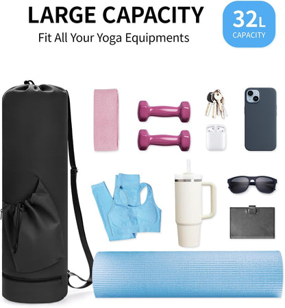 Yoga Mat Bag with Water Bottle Pocket & Wet Pocket for Women | Yoga mat carrier fits 1/8"-3/8" yoga mats, quick-access multi-pocket organization, lightweight for gym, Pilates & studio