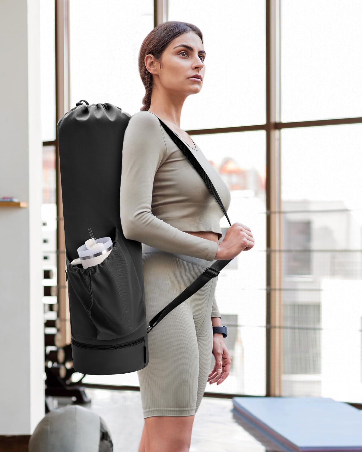 Yoga Mat Bag with Water Bottle Pocket & Wet Pocket for Women | Yoga mat carrier fits 1/8"-3/8" yoga mats, quick-access multi-pocket organization, lightweight for gym, Pilates & studio