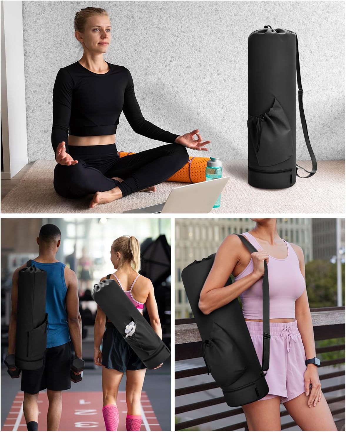 Yoga Mat Bag with Water Bottle Pocket & Wet Pocket for Women | Yoga mat carrier fits 1/8"-3/8" yoga mats, quick-access multi-pocket organization, lightweight for gym, Pilates & studio