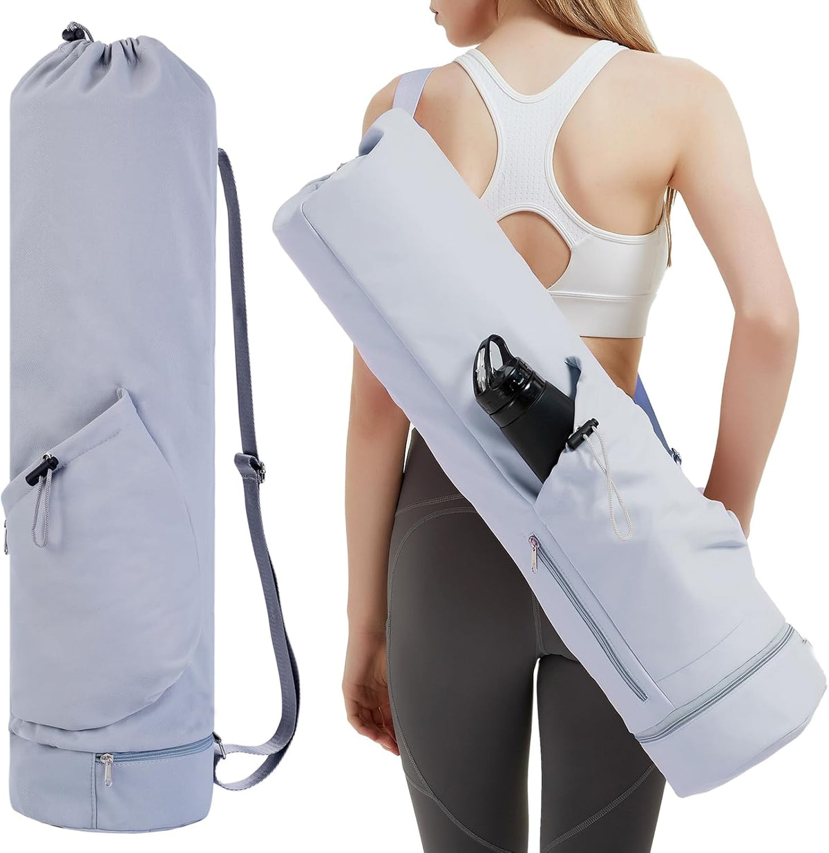 Yoga Mat Bag with Water Bottle Pocket & Wet Pocket for Women | Yoga mat carrier fits 1/8"-3/8" yoga mats, quick-access multi-pocket organization, lightweight for gym, Pilates & studio