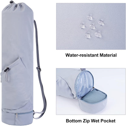 Yoga Mat Bag with Water Bottle Pocket & Wet Pocket for Women | Yoga mat carrier fits 1/8"-3/8" yoga mats, quick-access multi-pocket organization, lightweight for gym, Pilates & studio