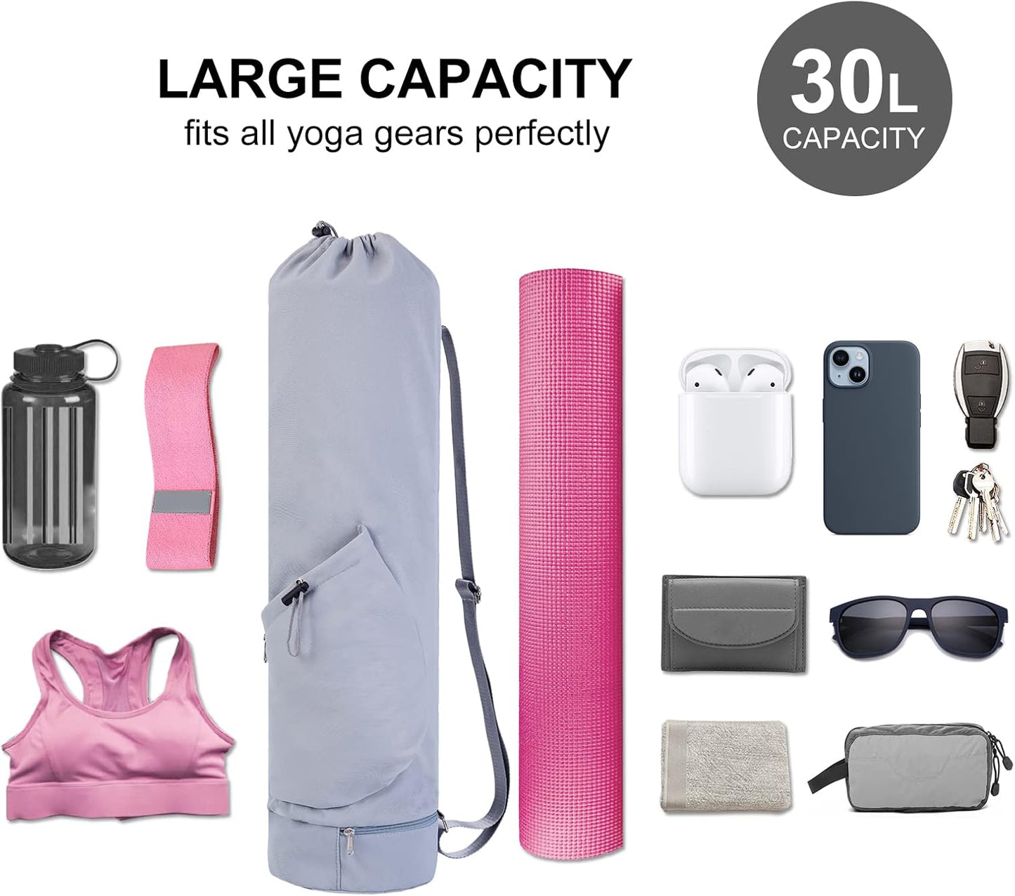 Yoga Mat Bag with Water Bottle Pocket & Wet Pocket for Women | Yoga mat carrier fits 1/8"-3/8" yoga mats, quick-access multi-pocket organization, lightweight for gym, Pilates & studio