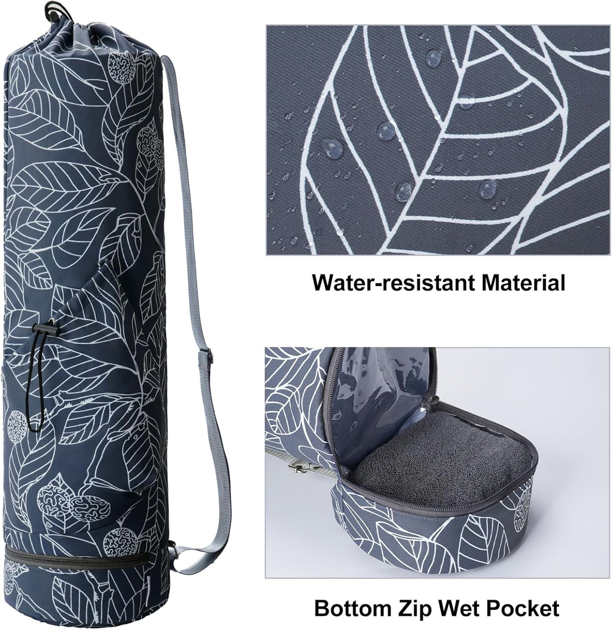 Yoga Mat Bag with Water Bottle Pocket & Wet Pocket for Women | Yoga mat carrier fits 1/8"-3/8" yoga mats, quick-access multi-pocket organization, lightweight for gym, Pilates & studio