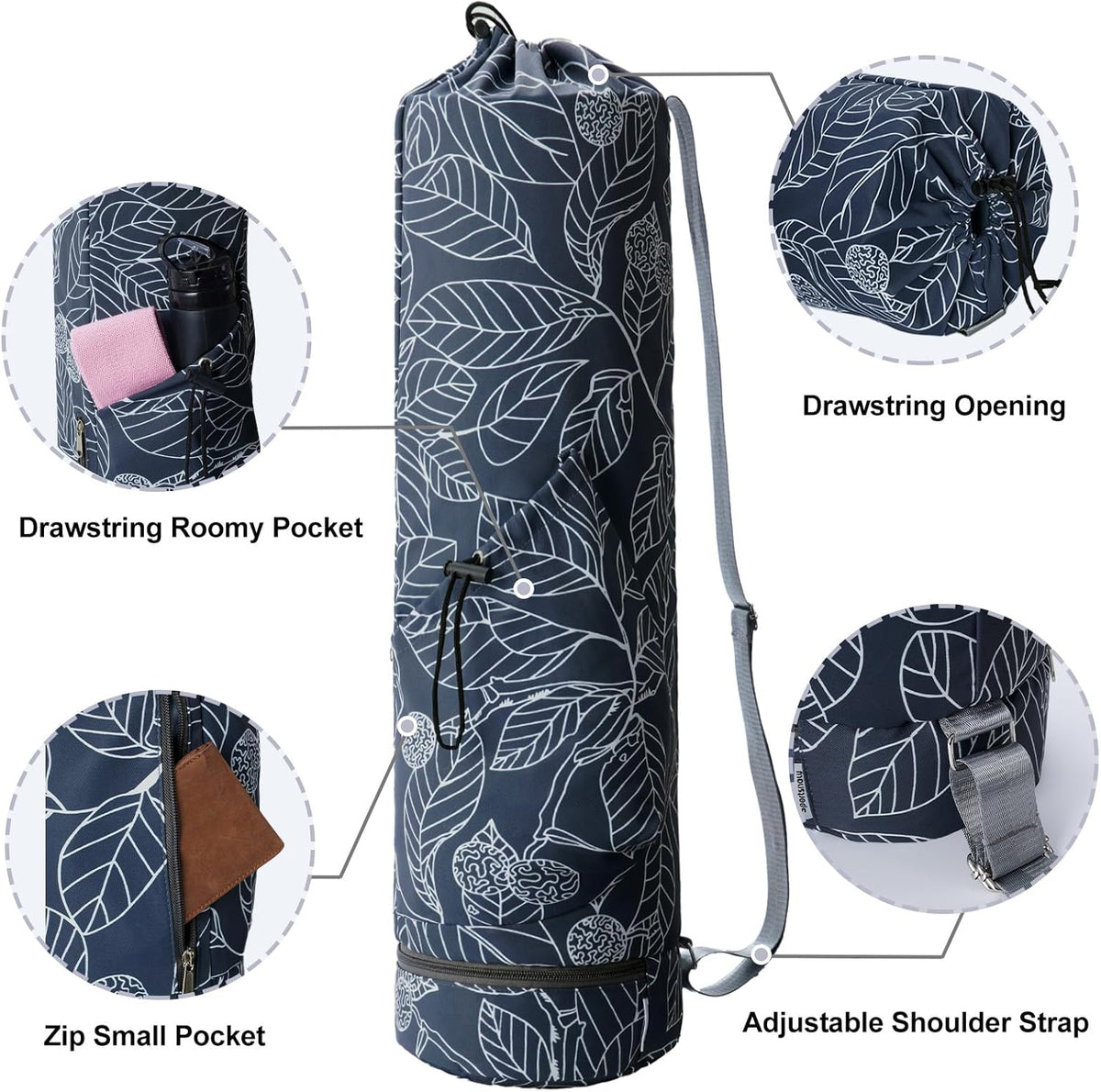 Yoga Mat Bag with Water Bottle Pocket & Wet Pocket for Women | Yoga mat carrier fits 1/8"-3/8" yoga mats, quick-access multi-pocket organization, lightweight for gym, Pilates & studio