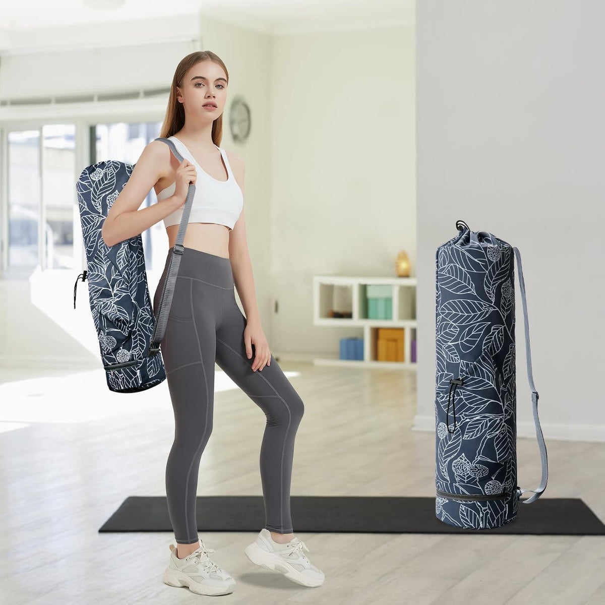 Yoga Mat Bag with Water Bottle Pocket & Wet Pocket for Women | Yoga mat carrier fits 1/8"-3/8" yoga mats, quick-access multi-pocket organization, lightweight for gym, Pilates & studio