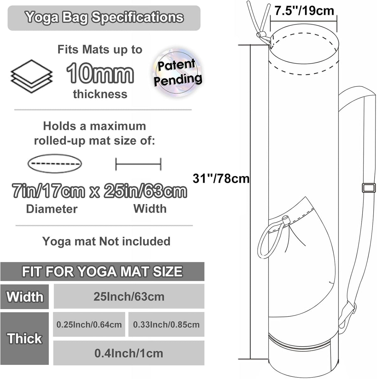 Yoga Mat Bag with Water Bottle Pocket & Wet Pocket for Women | Yoga mat carrier fits 1/8"-3/8" yoga mats, quick-access multi-pocket organization, lightweight for gym, Pilates & studio