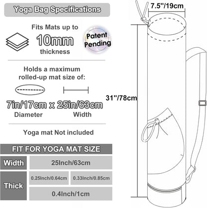 Yoga Mat Bag with Water Bottle Pocket & Wet Pocket for Women | Yoga mat carrier fits 1/8"-3/8" yoga mats, quick-access multi-pocket organization, lightweight for gym, Pilates & studio