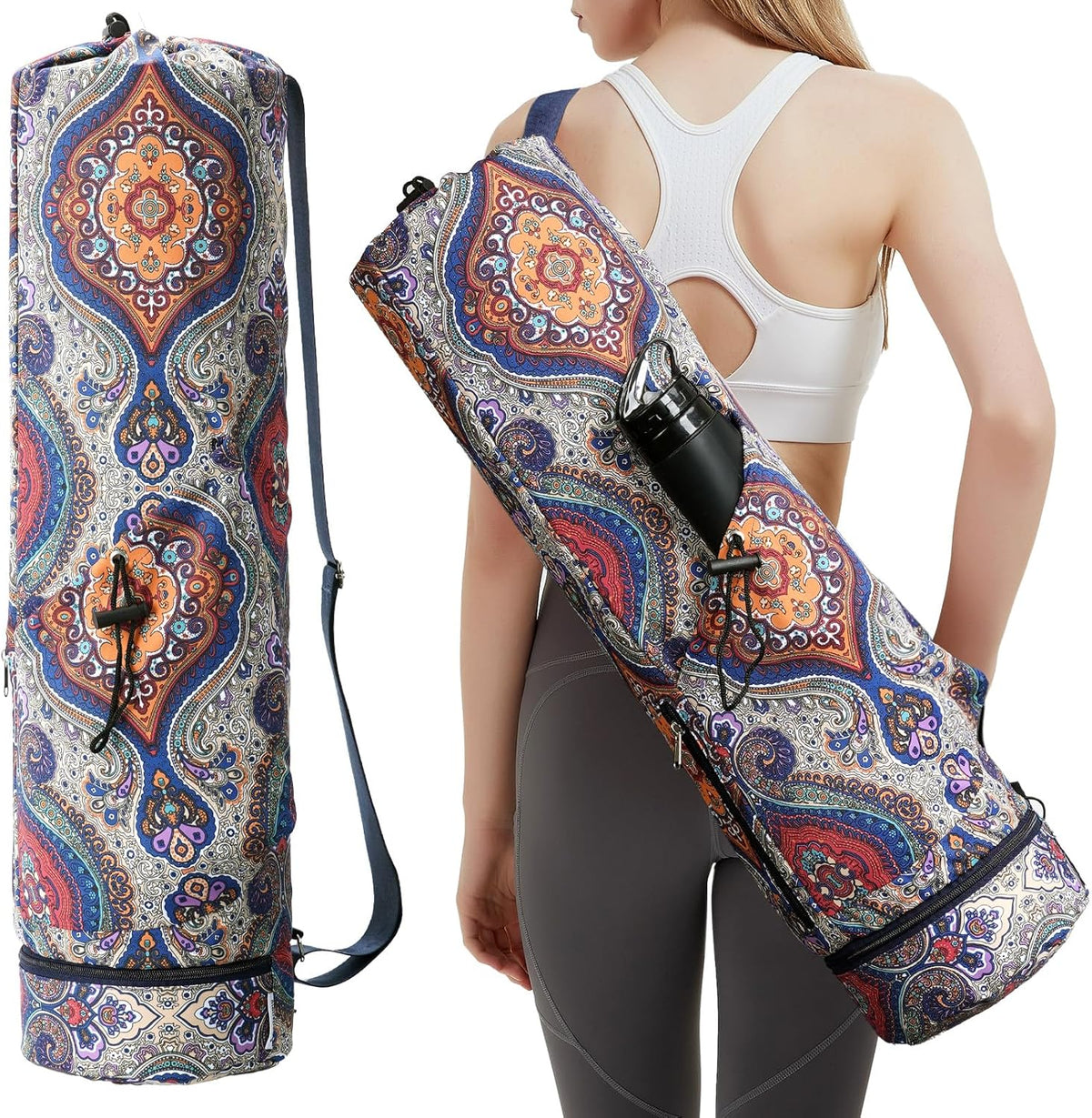 Yoga Mat Bag with Water Bottle Pocket & Wet Pocket for Women | Yoga mat carrier fits 1/8"-3/8" yoga mats, quick-access multi-pocket organization, lightweight for gym, Pilates & studio