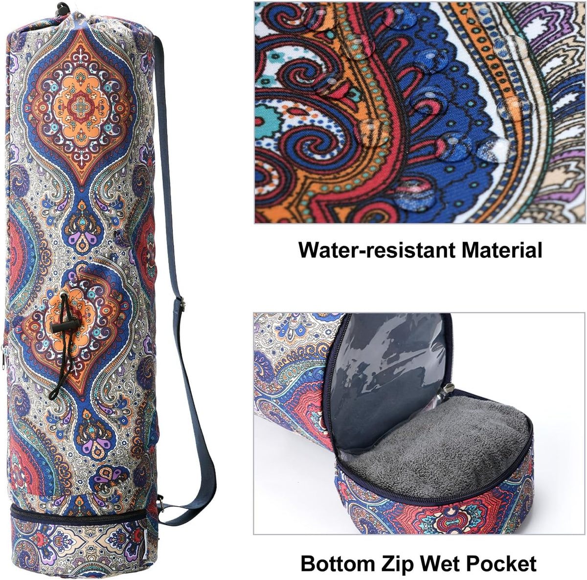 Yoga Mat Bag with Water Bottle Pocket & Wet Pocket for Women | Yoga mat carrier fits 1/8"-3/8" yoga mats, quick-access multi-pocket organization, lightweight for gym, Pilates & studio