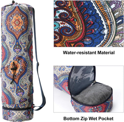 Yoga Mat Bag with Water Bottle Pocket & Wet Pocket for Women | Yoga mat carrier fits 1/8"-3/8" yoga mats, quick-access multi-pocket organization, lightweight for gym, Pilates & studio