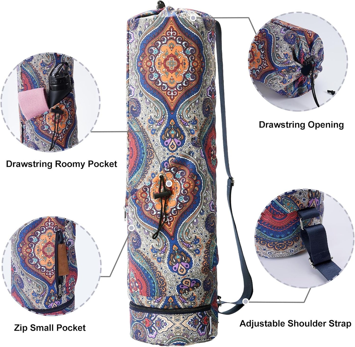 Yoga Mat Bag with Water Bottle Pocket & Wet Pocket for Women | Yoga mat carrier fits 1/8"-3/8" yoga mats, quick-access multi-pocket organization, lightweight for gym, Pilates & studio