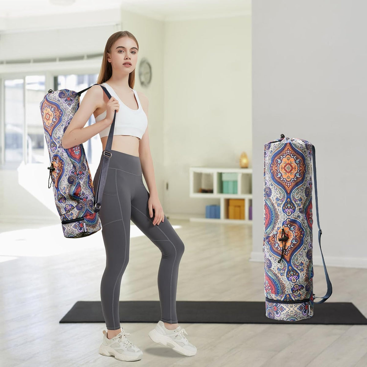 Yoga Mat Bag with Water Bottle Pocket & Wet Pocket for Women | Yoga mat carrier fits 1/8"-3/8" yoga mats, quick-access multi-pocket organization, lightweight for gym, Pilates & studio